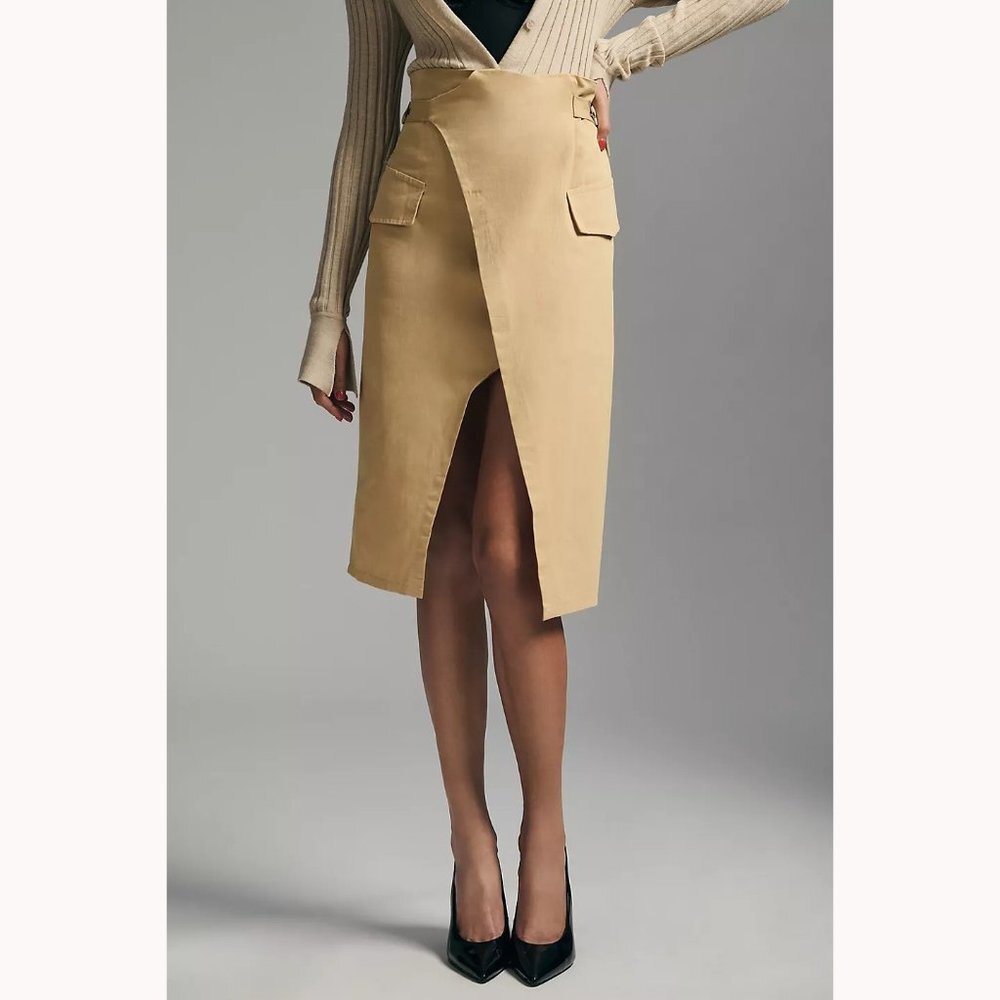 Anthropologie Eva Franco Trousers Wrap Midi Skirt Beige - Picture 4 of 6